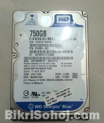 Western Digital (WD) 750GB ল্যাপটপ হার্ডডিস্ক ড্রাইভ